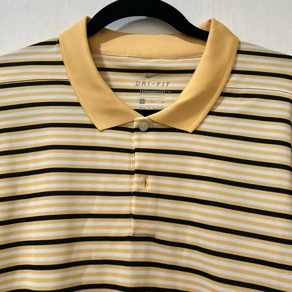 NIKE MENS POLO SHIRT DRY FIT SHORT SLEVEE GOLD STRIPED BLACK SZ XL NEW - Picture 5 of 11